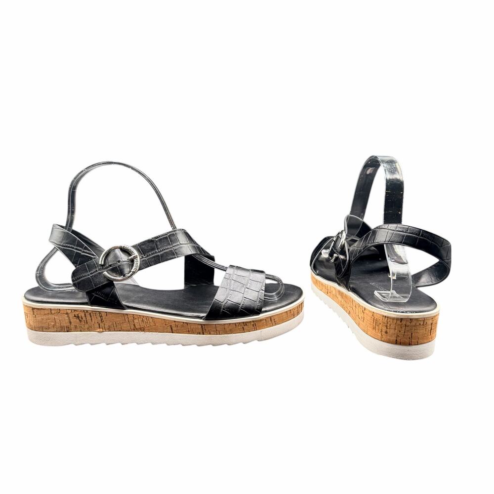 Marc Fisher Black Croc Embossed Platform Sandals Women’s Size 9
